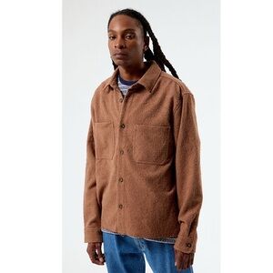 NWT PacSun Brown Oversized Wooly Shacket Textured Button Front Chest Pockets L